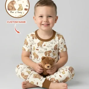 Love You Beary Much Mommy & Me Matching Bamboo Two Piece Short Sleeve Pajama Set