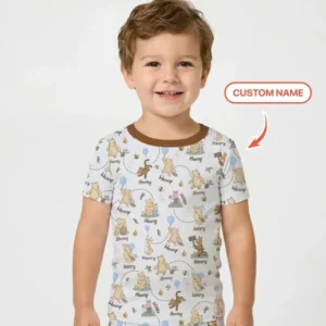 Once Upon A Bear Custom Name Bamboo Two Piece Short Sleeve Pajama Set