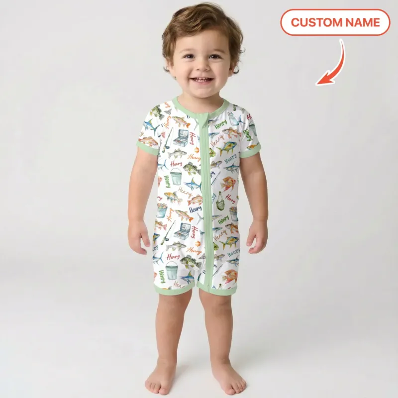 Happy Fishing Adventure Custom Name Bamboo Shorty Zippy