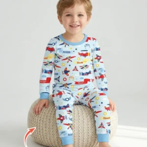 Our Little Aviator Custom Name Bamboo Two Piece Long Sleeve Pajama Set