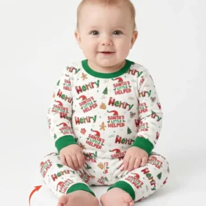 Personalized Santa's Little Helper Bamboo Two Piece Long Sleeve Pajama Set