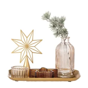 Teelicht-Tablett Aurielle – Glas & Metall in Goldoptik (6-teiliges Set)