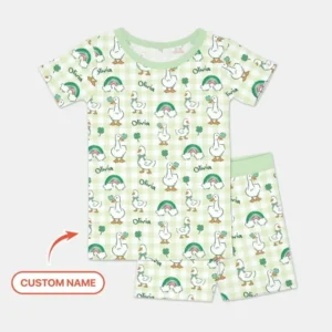 Custom Name Lucky Ducks Bamboo Two Piece Short Sleeve Shorts Pajama Set