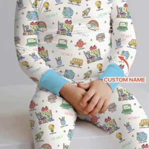 Custom Name Celebration Hundred Days Bamboo Two Piece Long Sleeve Pajama Set