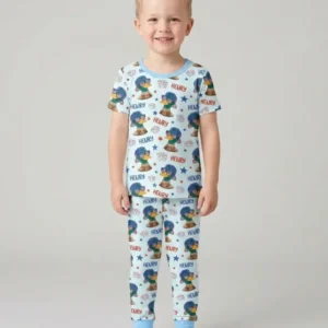 Custom Name Patriotic Mallard Duck Bamboo Two Piece Short Sleeve Pajama Set