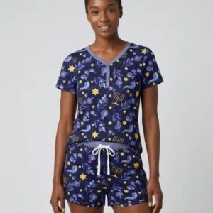 Rosh Hashanah Night Family Matching Bamboo Women Short Sleeve Short Pajama Set