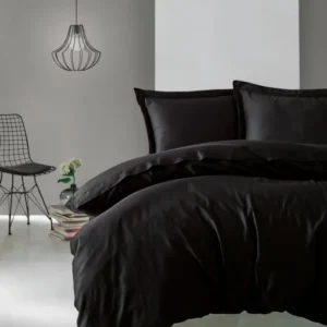 Premium Satin Bettwäsche Set Schwarz