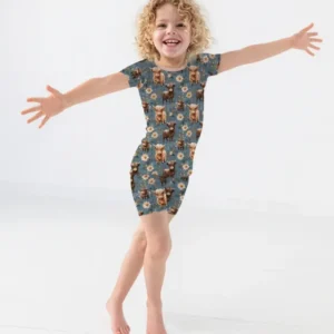 Majestic Highland Cows Family Matching Bamboo Two Piece Short Sleeve Shorts Pajama Set