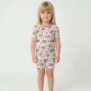 Happy Little Camper Bamboo Two Piece Short Sleeve Shorts Pajama Set