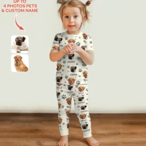 Custom Photo With Paw For Dog Lovers Bamboo Two Piece Short Sleeve Pajama Set