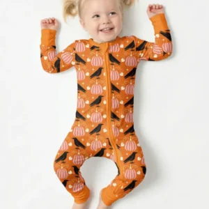Ravens in a Pumpkin Patch - Orange Pink Bamboo Convertible Zippy
