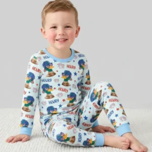 Custom Name Patriotic Mallard Duck Bamboo Two Piece Long Sleeve Pajama Set