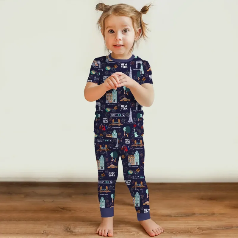 New York New Year Eve Bamboo Two Piece Short Sleeve Pajama Set