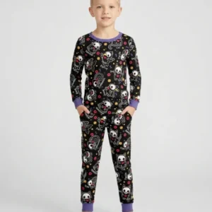 Kawaii Skeleton Pets Bamboo Two Piece Long Sleeve Pajama Set