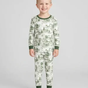 Merry Christmas Toile Bamboo Two Piece Long Sleeve Pajama Set