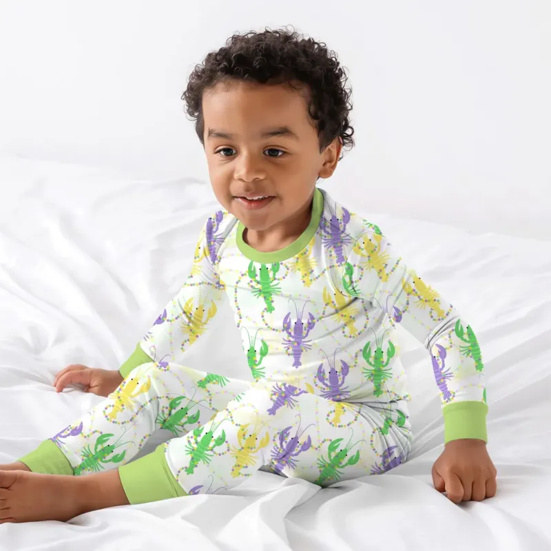Mardi Gras Crawfish Family Matching Bamboo Two Piece Long Sleeve Pajama Set