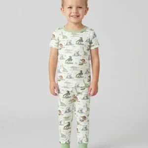 Dinos On The Green Daddy & Me Matching Bamboo Two Piece Short Sleeve Pajama Set