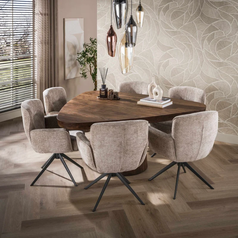 Arcadia Triangle Esstisch 165 cm Massivholz Akazie Braun – Design Esstisch mit Mittelfuß