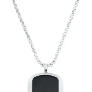 Halskette mit Dog-Tag-Anhänger (s.Oliver Jewelry), schwarze Platte, silberfarbene Kette