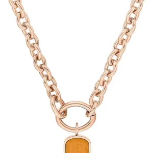 Roségoldene Halskette mit Steinanhänger und Gliederkette