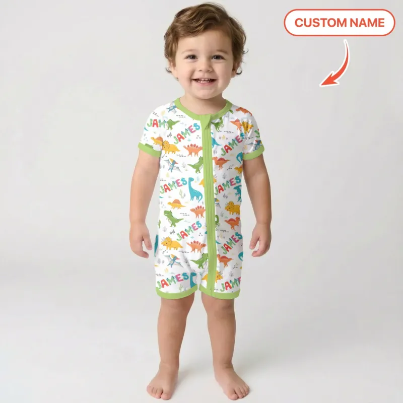 Dino Adventure Custom Name Bamboo Shorty Zippy