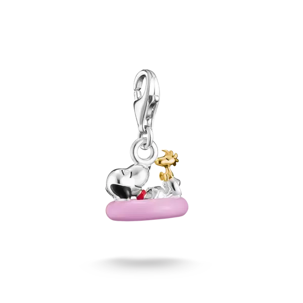 Snoopy-Charm aus 925 Silber mit 18K-Vergoldung, auf rosafarbenem Motiv