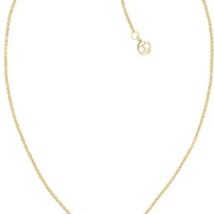 Goldene Halskette mit schwarzem rundem Anhänger und kleinem Symbol-Anhänger