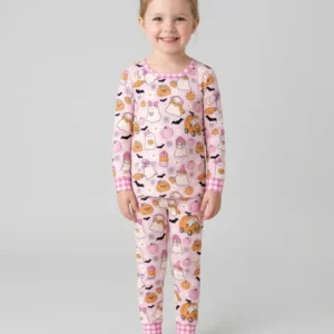 Pink Boo Patch Bamboo Two Piece Long Sleeve Pajama Set