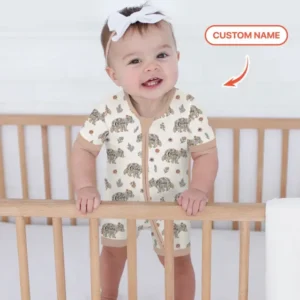 Custom Name Floral Bear Family Matching Bamboo Shorty Zippy