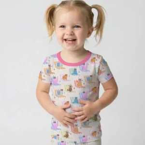 Meow Sunbathing Mommy & Me Matching Bamboo Two Piece Short Sleeve Pajama Set