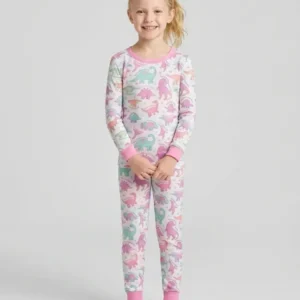 Pastel Dino Bamboo Two Piece Long Sleeve Pajama Set