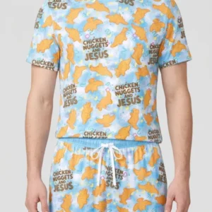 Chicken Nuggets and Jesus Family Matching Bamboo Men Short Sleeve Short Pajama Set