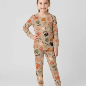Custom Name Boho Pumpkin Bamboo Two Piece Long Sleeve Pajama Set