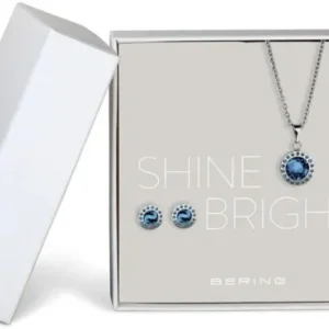 Schmuck-Set mit silberner Halskette, rundem blauen Anhänger und blauen Ohrsteckern