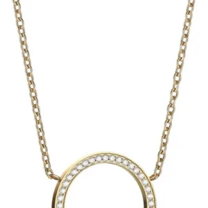 Halskette mit rundem Anhänger: goldfarbener Ring mit Zirkonia-Besatz