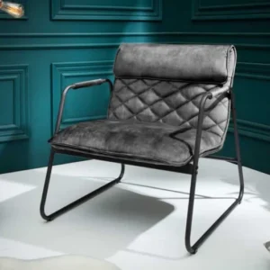 MUSTANG LOUNGER Retro Lounge Sessel grau Samt Wohnzimmersessel schwarzes Metallgestell