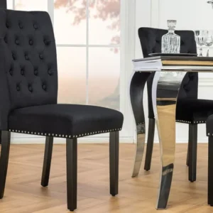 CASTLE Chesterfield Stuhl schwarz Samt Gummiholz Ziernieten
