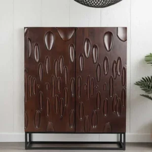 DUNE Massives Highboard 120cm walnuss-braun Akazienholz 3D-Design schwarz Metall
