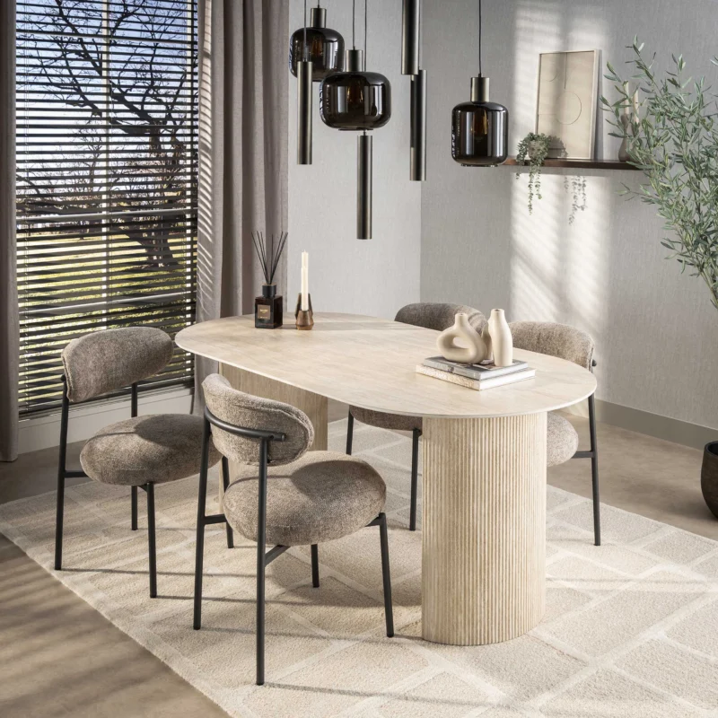 ROMANO ARCH Esstisch oval Keramik beige Travertinoptik 180cm