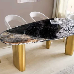 ORGANIC Design Esstisch 200cm grau weiß braun Naturstein Marmor Metall brushed gold