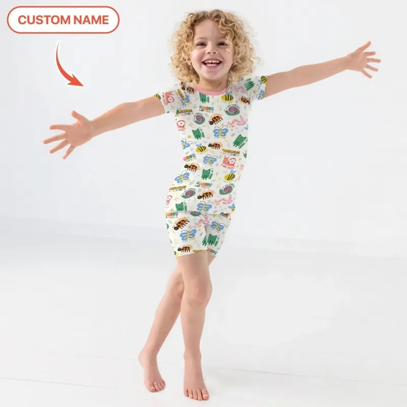 Spring Garden Custom Name Bamboo Two Piece Short Sleeve Shorts Pajama Set