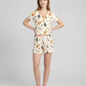 Retro Trick Or Treat Bamboo Women Short Sleeve Short Pajama Set