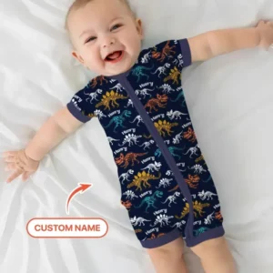 Dino Bones Parade Custom Name Bamboo Shorty Zippy
