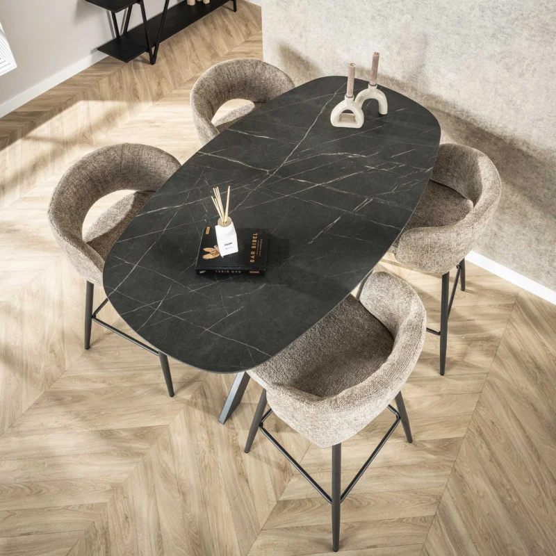 ONYX CROSS Bartisch dänisch oval 140cm / 3D Melamin graphite