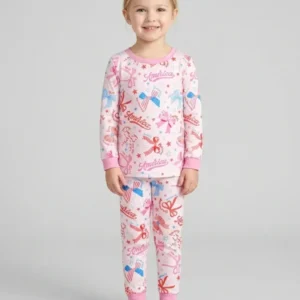 Pink Girly Patriotic Bamboo Two Piece Long Sleeve Pajama Set