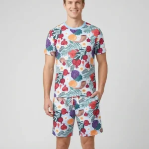 Pomegranate Blessings Night Family Matching Bamboo Men Short Sleeve Short Pajama Set