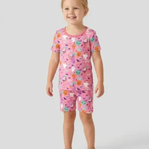 Summerween Doodles Bamboo Two Piece Short Sleeve Shorts Pajama Set
