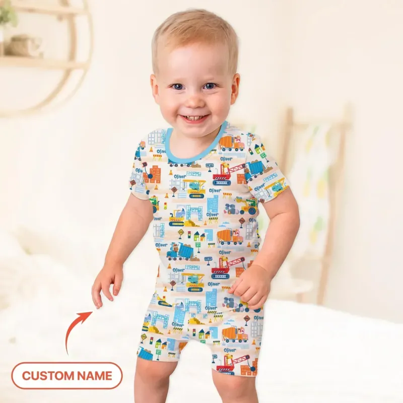 Little Builder Friends Custom Name Bamboo Two Piece Short Sleeve Shorts Pajama Set