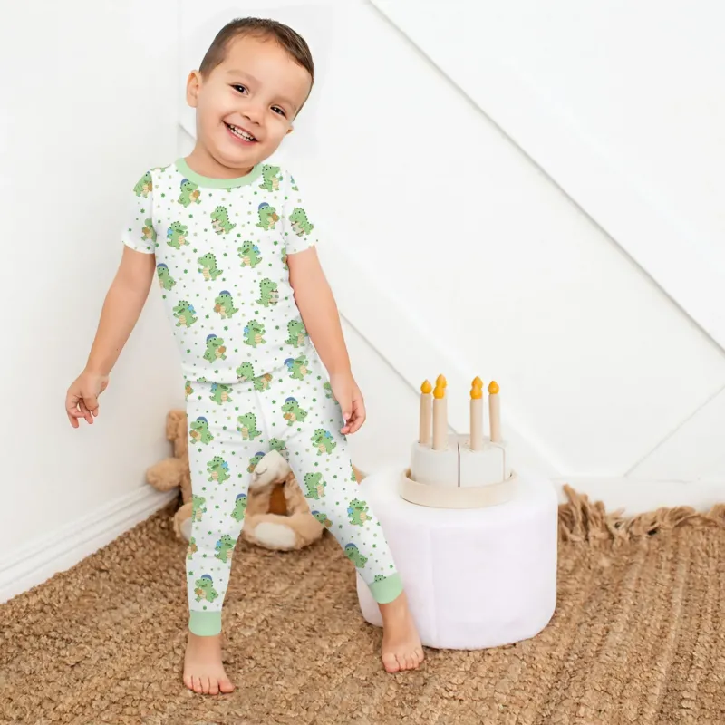 Shabbat Dinosaur Bamboo Two Piece Short Sleeve Pajama Set