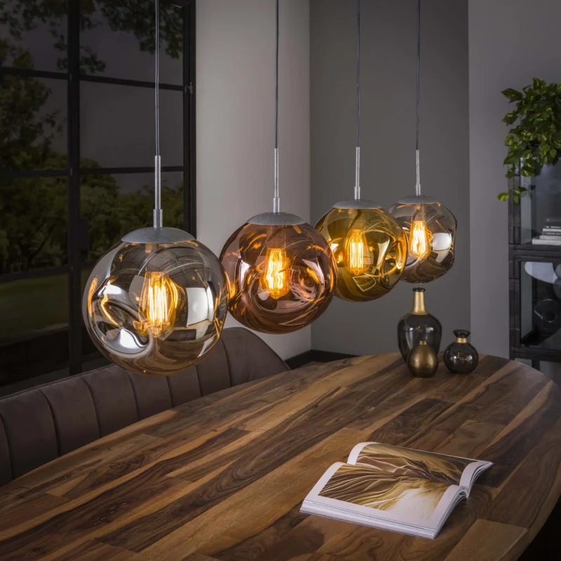STELLAR Pendelleuchte 4-Fassungen / Alt Silber/ Sienna Braun